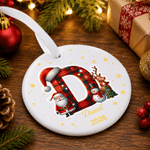 Personalized Christmas Theme Santa Hat Heart Circle Ornament with Name and Initial Home Decor Christmas Party Gift for Kids Friends