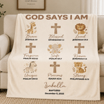 Personalized God Says I Am Cross Animal Soft Throw Blanket with Name and Date Nursery Decor Baptism Gift for Newborns Parents