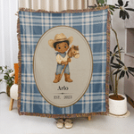 Personalised Western Cowboy Horse Pattern Soft Tassel Throw Blanket with Name and Year Home Decor Baby Shower Birthday Gift for Cowboys Kids