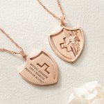 Personalized Cross Medical Alert Protective Shield Asclepius Sterling Silver Necklace with Engraved Emergency Information Birthday Gift for Men Women