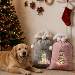 Personalised Christmas Watercolor Pet Photo Velvet Pom-Pom Santa Sack with Name Christmas Gift for Cat Dog Lovers