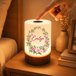 Personalized Birth Flower Wreath Dimmable Touch LED Night Light with Name and Remote Control Home Decor Birthday Gift for Woman Mom