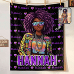 Personalized 3D-Style Art Black Boy Girl Photo Word Cloud Soft Throw Blanket with Name Home Decor Birthday Gift for Black Boy Girl