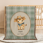 Personalised Western Cowboy Horse Pattern Soft Tassel Throw Blanket with Name and Year Home Decor Baby Shower Birthday Gift for Cowboys Kids