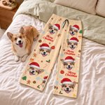 Personalized Merry Christmas Santa Hat Pet Photo Soft Pajama Pants Family Gathering Christmas Gift for Pet Lover