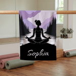 Personalized Multicolour Yoga Silhouette Quick-Dry Absorbent Sports Towel with Name and Snap-Buttom Lanyard Birthday Gift for Yoga Lovers