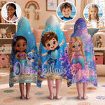 Personalized 3D-Effect Artwork Cartoon Mermaid Photo Ocean Animals Soft Hooded Blanket with Name Birthday Christmas Gift for Kids