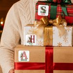 Personalized Classic Santa Claus Christmas Tree Initial Waterproof Square Stickers Labels with Name Gift Decor Christmas Party Gift for Kids Friends
