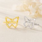 Personalized Minimalist Butterfly Cutout Design Sterling Silver Ring with Name Anniversary Birthday Gift for Women Girlfriend Bridesmaid