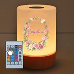 Personalized Birth Flower Wreath Dimmable Touch LED Night Light with Name and Remote Control Home Decor Birthday Gift for Woman Mom