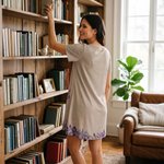 Personalised 3D-Effect Character Artwork Photo Birth Flower Soft Pyjamas Nightdress with Name Birthday Gift for Woman Bookworm