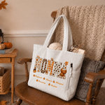 Personalized Fall Pumpkin Art Nickname Large Capacity Corduroy Tote Bag with 1-6 Names Daily Use Thanksgiving Birthday Gift for Family Mom Grandma