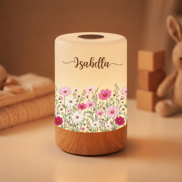 Personalized Birth Flower Dimmable Touch Control Night Light with Name and Adjustable Color Bedroom Decor Birthday Gift for New Mom Women Friends
