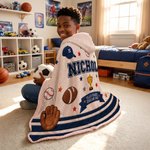 Coperta morbida con cappuccio, personalizzata con motivi sportivi e effetto 3D, con iniziali del nome – Per uso quotidiano, decorazione per la camera, regalo di compleanno per bambini