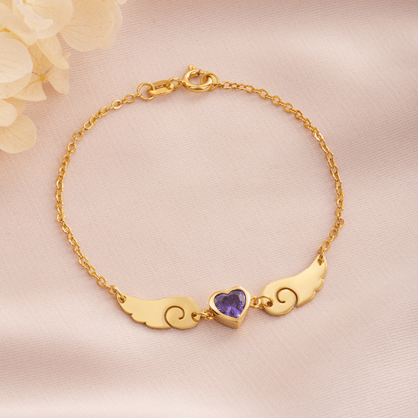 Personalised Dainty Angel Wing 1-6 Heart Birthstone Adjustable Bracelet Birthday Anniversary Memorial Gift for Woman Family