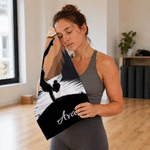 Personalized Multicolour Yoga Silhouette Quick-Dry Absorbent Sports Towel with Name and Snap-Buttom Lanyard Birthday Gift for Yoga Lovers