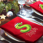 Personalisierte, wiederverwendbare Serviette aus 100 % Baumwolle mit „Green Monster“-Initiale und Namenszug – Tischdekoration und Weihnachtsgeschenk für die Familie