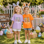 Personalized Colourful He is Risen Kid Adult T-shirt with Name Easter Day Church Gift for Family Toddlers Kids