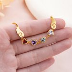 Personalised Dainty Angel Wing 1-6 Heart Birthstone Adjustable Bracelet Birthday Anniversary Memorial Gift for Woman Family