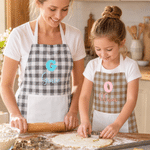 Personalized Embroidered Checkered Stars Polka Dots Pocket Apron with Initial and Name Kitchen Birthday Gift for Kids Cooking Lovers