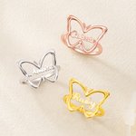 Personalized Minimalist Butterfly Cutout Design Sterling Silver Ring with Name Anniversary Birthday Gift for Women Girlfriend Bridesmaid