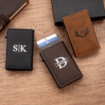 Portefeuille pliant personnalisé, minimaliste, en cuir PU, avec monogramme et protection RFID, doté de fentes pour cartes – Cadeau d'anniversaire ou de voyage d'affaires pour homme, papa ou mari