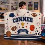 Coperta morbida con cappuccio, personalizzata con motivi sportivi e effetto 3D, con iniziali del nome – Per uso quotidiano, decorazione per la camera, regalo di compleanno per bambini