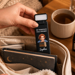 Gepersonaliseerde 3D-effect clip met cartoonfiguur, foto en oplaadbare LED-verlichting, met naam – verjaardags- en kerstcadeau voor boekenliefhebbers