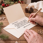 Gepersonaliseerde wenskaart met aquarelafbeelding van de Kerstman en rendieren, met 1 tot 9 namen, tekst en familienaam – kerst- en nieuwjaarscadeau voor familie en vrienden
