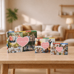 Gepersonaliseerde ABS-bouwsteenpuzzel met hartjespatroon voor 4 foto’s en tekst – kamerdecoratie, verjaardags- en kerstcadeau voor koppels en gezinnen