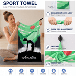 Personalized Multicolour Yoga Silhouette Quick-Dry Absorbent Sports Towel with Name and Snap-Buttom Lanyard Birthday Gift for Yoga Lovers