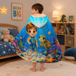Personalized 3D-Effect Artwork Cartoon Mermaid Photo Ocean Animals Soft Hooded Blanket with Name Birthday Christmas Gift for Kids