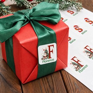 Personalized Classic Santa Claus Christmas Tree Initial Waterproof Square Stickers Labels with Name Gift Decor Christmas Party Gift for Kids Friends