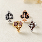 Orecchini a bottone personalizzati in argento sterling con croce gotica di lusso, pietra natale e simboli del poker (picche, cuori, diamanti e fiori) – Regalo per festa di compleanno per donne