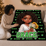 Personalized 3D-Style Art Black Boy Girl Photo Word Cloud Soft Throw Blanket with Name Home Decor Birthday Gift for Black Boy Girl