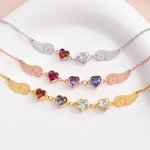 Personalised Dainty Angel Wing 1-6 Heart Birthstone Adjustable Bracelet Birthday Anniversary Memorial Gift for Woman Family