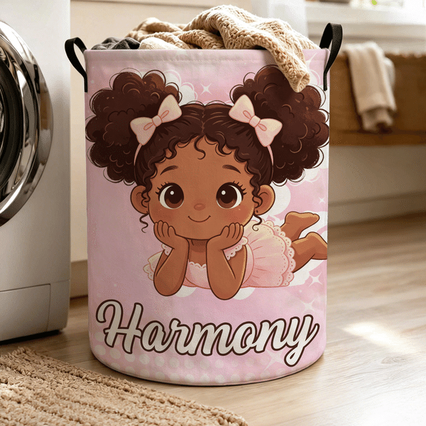 Personalised Cute Black Kid Cartoon Character Large Capacity Storage Basket with Name Daily Use Birthday Gift for Black Kids
