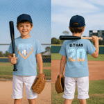 Personalized Baseball Ice Cream Drip T-shirt with Name and Number Daily Wear Baseball Game  Birthday Gift for Boys Sport Lovers