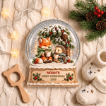 Personalised 3D-Effect Artwork Fox Hedgehog Crystal Ball Clear Acrylic Plaque with Name and Year Home Decor Baby's 1st Christmas Gift for New Baby