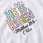 Personalized Colourful He is Risen Kid Adult T-shirt with Name Easter Day Church Gift for Family Toddlers Kids