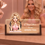 Veilleuse LED personnalisée avec photo d'un personnage de dessin animé représentant une technicienne en ongles, avec prénom et nom du salon – Décoration de table et cadeau de bienvenue pour les techni