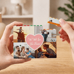 Gepersonaliseerde ABS-bouwsteenpuzzel met hartjespatroon voor 4 foto’s en tekst – kamerdecoratie, verjaardags- en kerstcadeau voor koppels en gezinnen