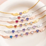 Personalised Dainty Angel Wing 1-6 Heart Birthstone Adjustable Bracelet Birthday Anniversary Memorial Gift for Woman Family