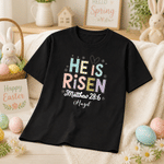 Personalized Colourful He is Risen Kid Adult T-shirt with Name Easter Day Church Gift for Family Toddlers Kids