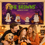 Personalized Halloween Theme 2-6 Ghosts Banner Backdrop with Name Wall Decoration Halloween Family Party Gift for Halloween Lovers