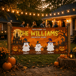 Personalized Halloween Theme 2-6 Ghosts Banner Backdrop with Name Wall Decoration Halloween Family Party Gift for Halloween Lovers