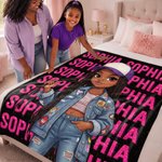 Manta suave personalizada con diseño de dibujos animados en 3D de una niña y un niño negros, con nombre; decoración para el hogar y regalo de cumpleaños para niños y adolescentes negros