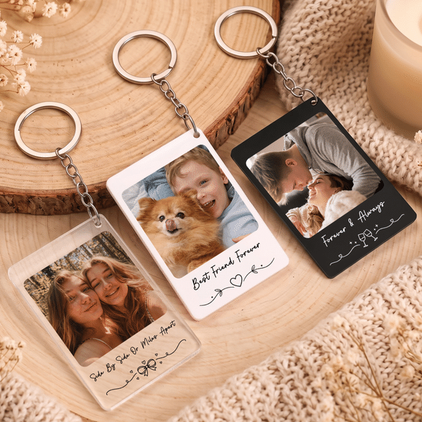 Porte-clés en acrylique multicolore avec photo personnalisée et texte – Pour un usage quotidien, un anniversaire, un cadeau « juste parce que », pour de nouveaux parents, un couple ou des meilleurs am