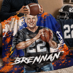 Personalized Graffiti Oil Painting Style Photo Soft Throw Blanket with Name Football Club Birthday Gift for Football Player