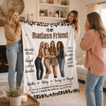 Personalized Badass Bestie Photo Design Soft Throw Blanket with Name and Title Bedroom Decor Birthday Gift for Friends